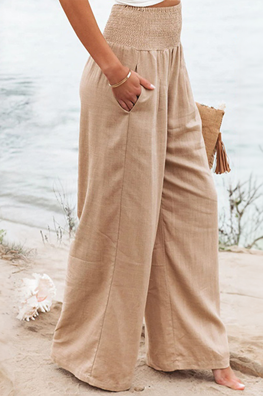 Pam | High-Waisted Smocked Waist Trousers - Lightweight & Flowing