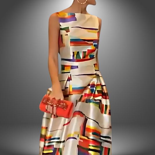 Amy | Elegant Geometric Print Maxi Dress
