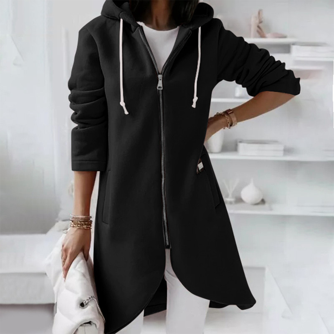 Zoe | Women's Longline Hooded Jacket in Luxurious Fabric
