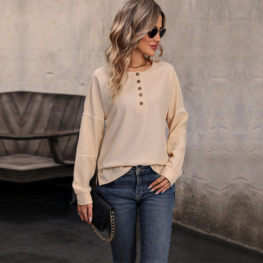 Winnie | Women's Waffle Knit Long Sleeve Button-Down Top