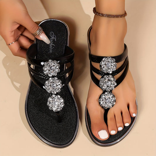 Barbara | Orthopedic Rhinestone Thong Sandals