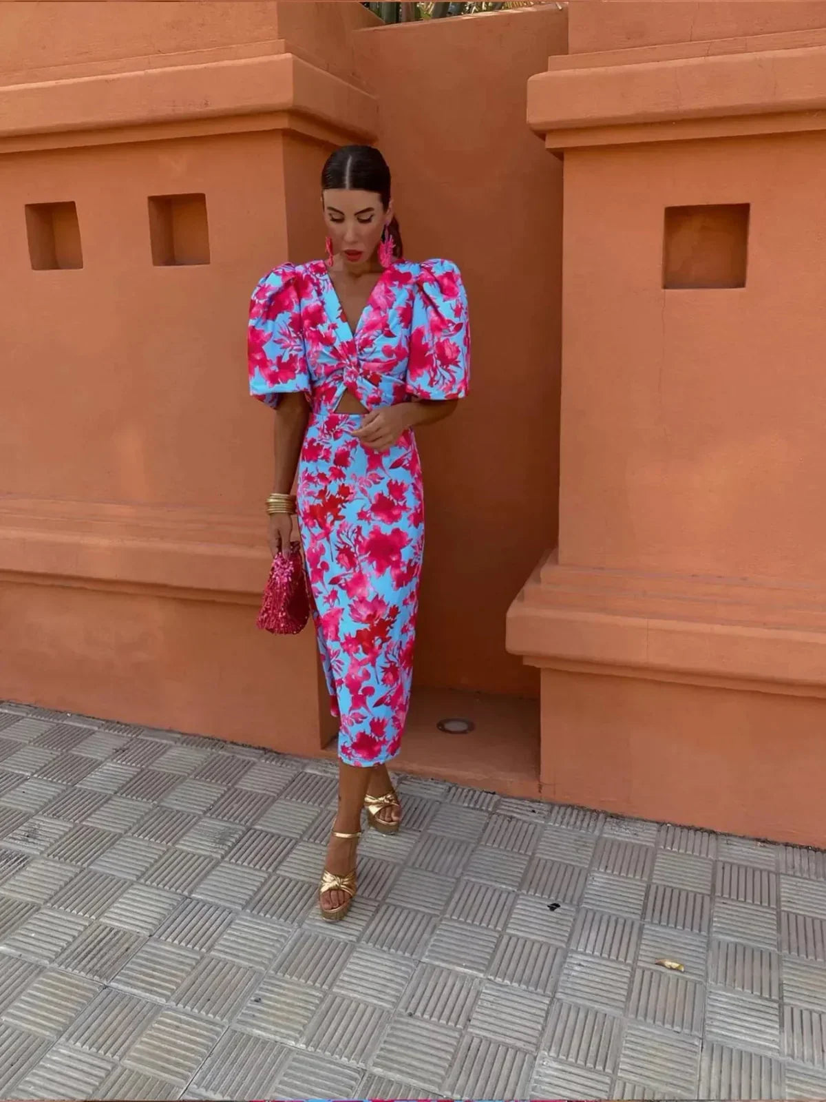 Dianna | Elegant Puff Sleeve Printed Dress
