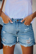 Roberta | Women's Chic Denim Shorts with Rips and Fringes