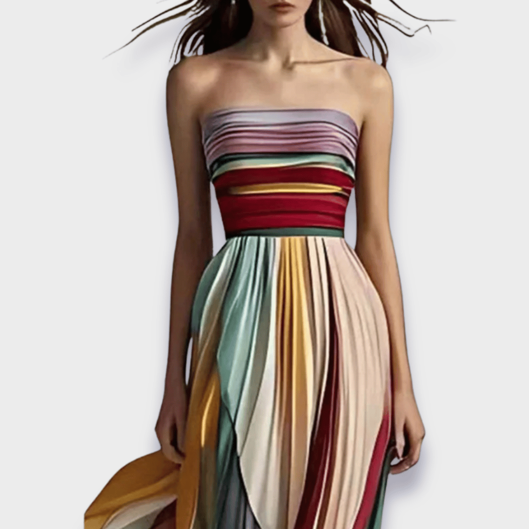 Candice | Maxi Dress with Vibrant Pleats and Off-Shoulder Design