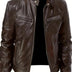 Clarence | Men's Slim Fit Faux Leather Racer Jacket - Brown