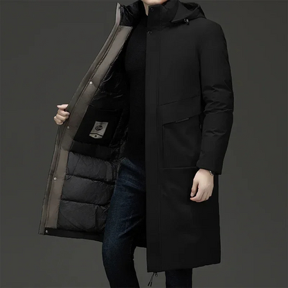 Jim | Men's Hooded Long Coat in Luxurious Fabric