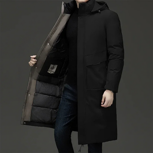 Jim | Men's Hooded Long Coat in Luxurious Fabric