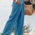 Pam | High-Waisted Smocked Waist Trousers - Lightweight & Flowing - Peacock Blue
