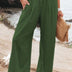 Pam | High-Waisted Smocked Waist Trousers - Lightweight & Flowing - Army Green