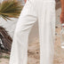 Pam | High-Waisted Smocked Waist Trousers - Lightweight & Flowing - White