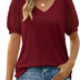 Janne | V-Neck Sleeve Belly Cover Top for Effortless Elegance - Burgundy Red