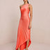 Lori | Elegant Maxi Dress in Luxe Fabric - Orange Red