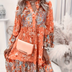 Gabriella | Elegant Boho Floral Print Dress - Orange