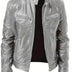 Clarence | Men's Slim Fit Faux Leather Racer Jacket - Silver