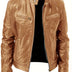 Clarence | Men's Slim Fit Faux Leather Racer Jacket - Khaki