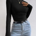 Sage Women's Fitted Waffle Knit Long Sleeve Top - Black
