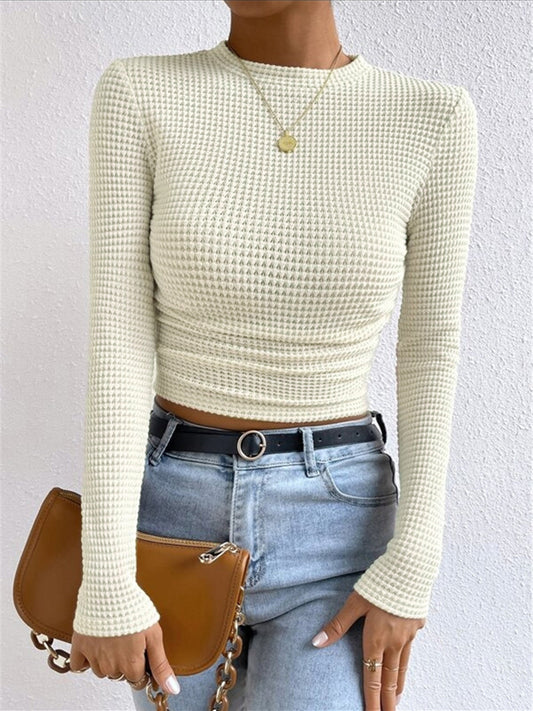 Sage Women's Fitted Waffle Knit Long Sleeve Top