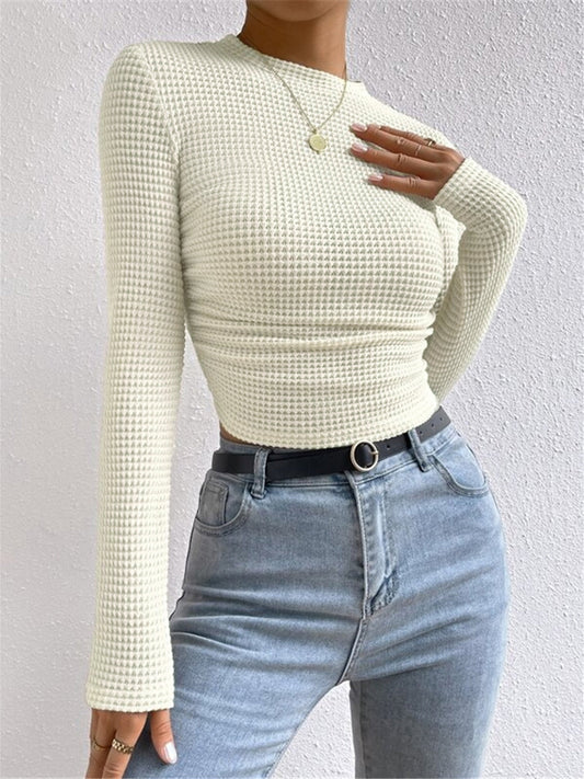 Sage Women's Fitted Waffle Knit Long Sleeve Top