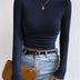 Sage Women's Fitted Waffle Knit Long Sleeve Top - Navy
