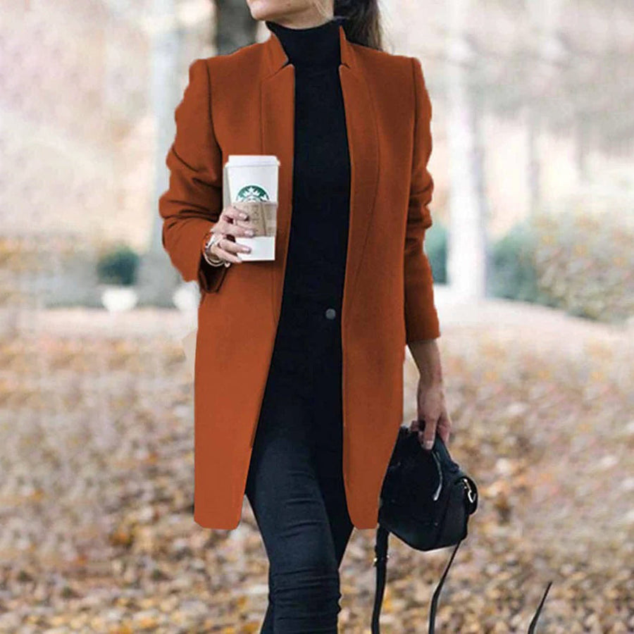 Leanne | Women's Long Collarless Coat in Luxurious Fabric