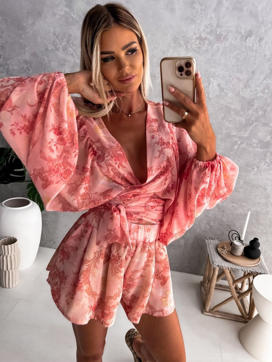 Ivy | Women's Elegant Flowy Two-Piece Shorts and Blouse Set