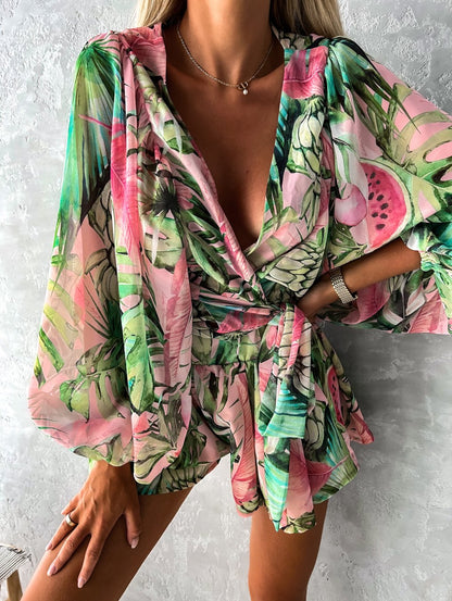 Ivy | Women's Elegant Flowy Two-Piece Shorts and Blouse Set