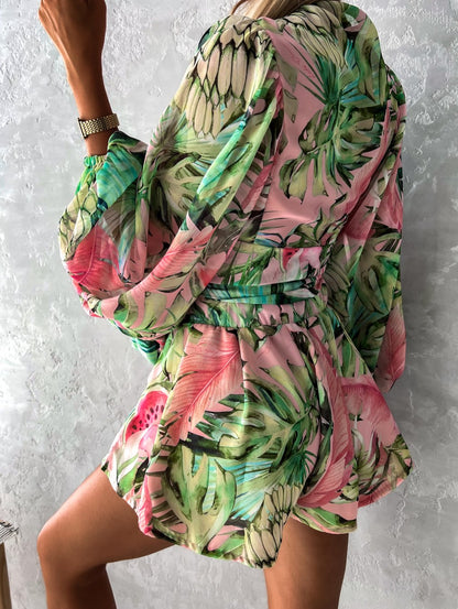 Ivy | Women's Elegant Flowy Two-Piece Shorts and Blouse Set