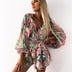 Ivy | Women's Elegant Flowy Two-Piece Shorts and Blouse Set - Green