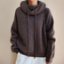 Paige | Women's Relaxed Fit Knit Cowl Neck Hoodie - Grey
