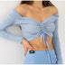 Kristen | Women's Ruched Front Long Sleeve Top - Blue