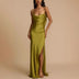 Ava | Women’s Elegant Full-Length Slip Dress with Cowl Neck and Side Slit - Matcha