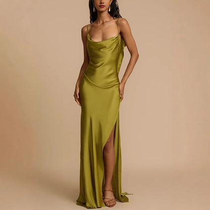 Ava | Women's Full-Length Slip Dress with Cowl Neck and Side Slit