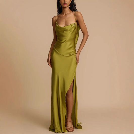 Ava | Women's Full-Length Slip Dress with Cowl Neck and Side Slit