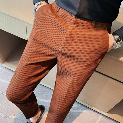 Men's Cropped Trousers – Slim Fit – Textured Fabric – Modern Casual