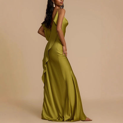 Ava | Women’s Elegant Full-Length Slip Dress with Cowl Neck and Side Slit