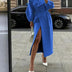 Phyllis | Women's Double-Breasted Maxi Coat - Blue