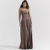 Ariana | Women's Elegant Maxi Dress - Silky Slim Fit, Spaghetti Straps - Brown