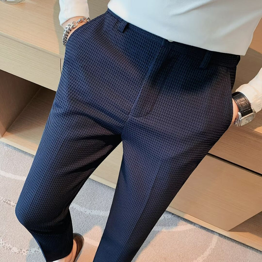 Men's Cropped Trousers – Slim Fit – Textured Fabric – Modern Casual