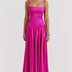 Ariana | Women's Elegant Maxi Dress - Silky Slim Fit, Spaghetti Straps - Rose Red