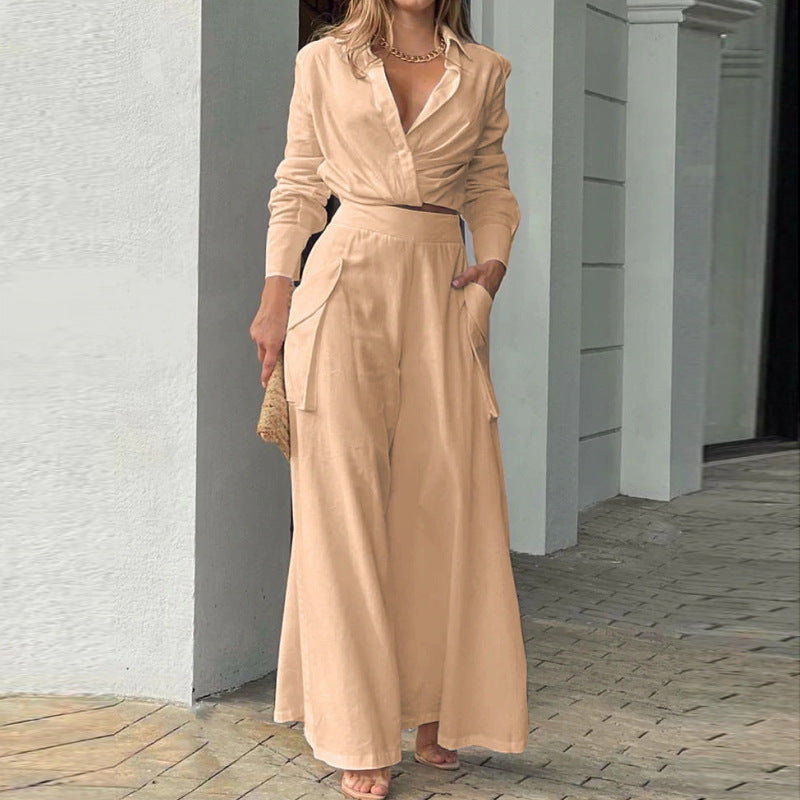 Hannah | Elegant Women's 2-Piece Set with Tailored Blouse & High-Waisted Pants
