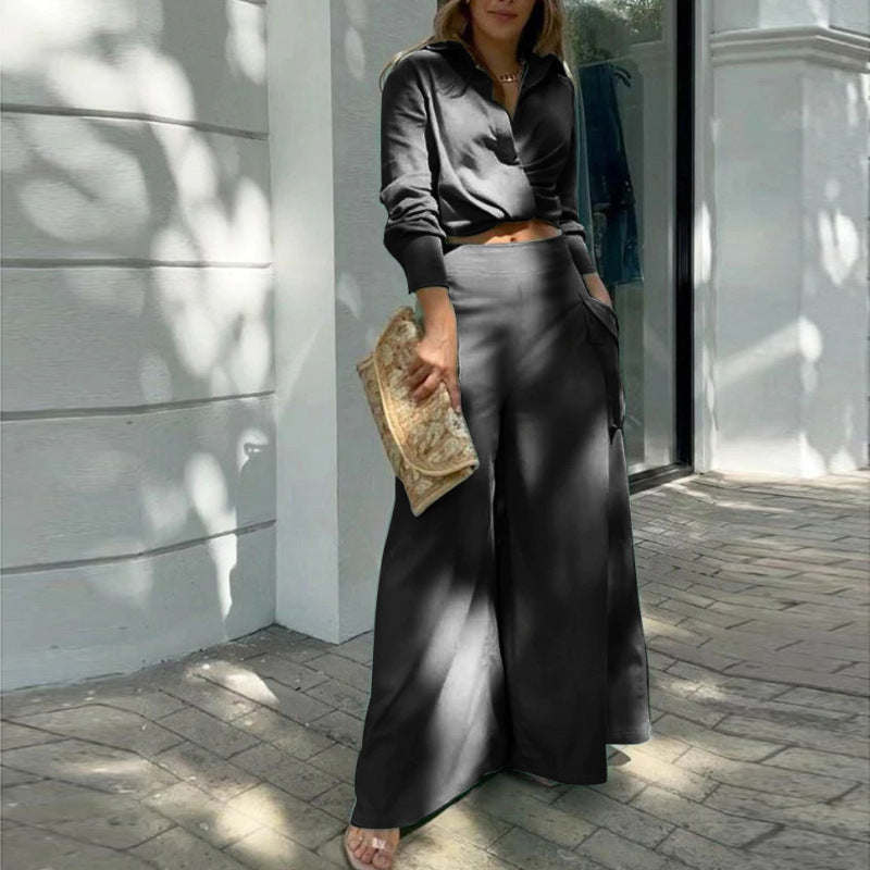 Hannah | Elegant Women's 2-Piece Set with Tailored Blouse & High-Waisted Pants