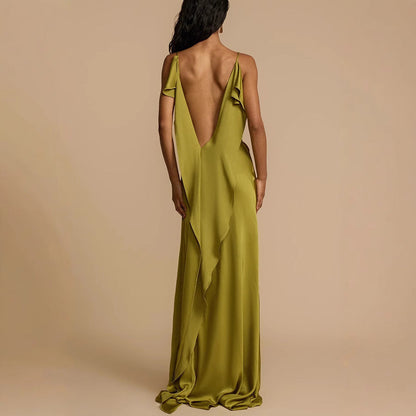 Ava | Women's Full-Length Slip Dress with Cowl Neck and Side Slit