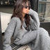 Morgan | Women's V-Neck Knit Sweater and Flare Midi Skirt Set - Grey