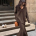 Morgan | Women's V-Neck Knit Sweater and Flare Midi Skirt Set - Brown
