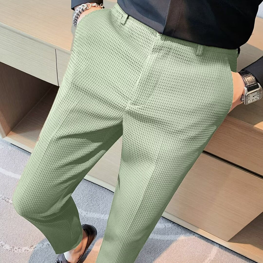 Men's Cropped Trousers – Slim Fit – Textured Fabric – Modern Casual