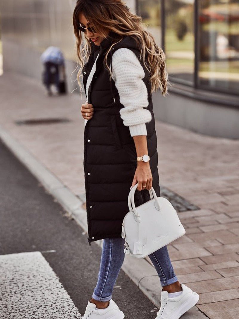 Phoebe | Women's Long Hooded Puffer Vest