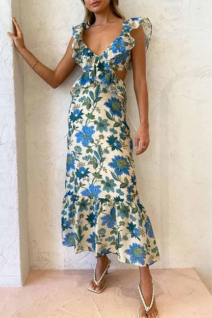 Amara | Elegant Summer Maxi Dress - Sleeveless Ruffle Straps