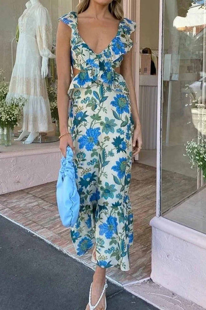 Amara | Elegant Summer Maxi Dress - Sleeveless Ruffle Straps