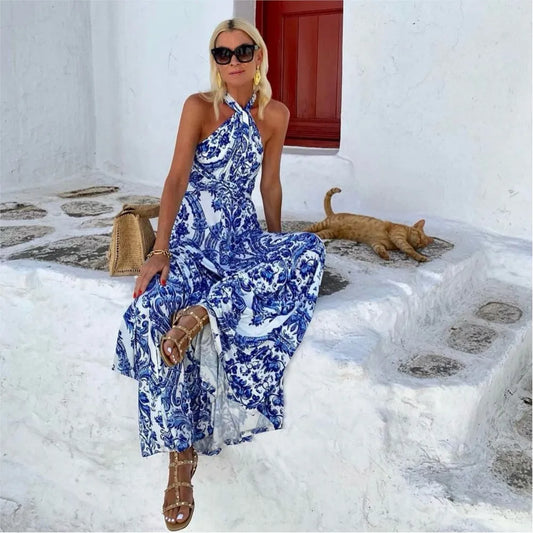 Alyssa | Elegant Halter Neck Maxi Dress in Luxurious Silk