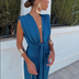 Darcy | Elegant Pleated Maxi Dress in Luxe Fabric - Blue
